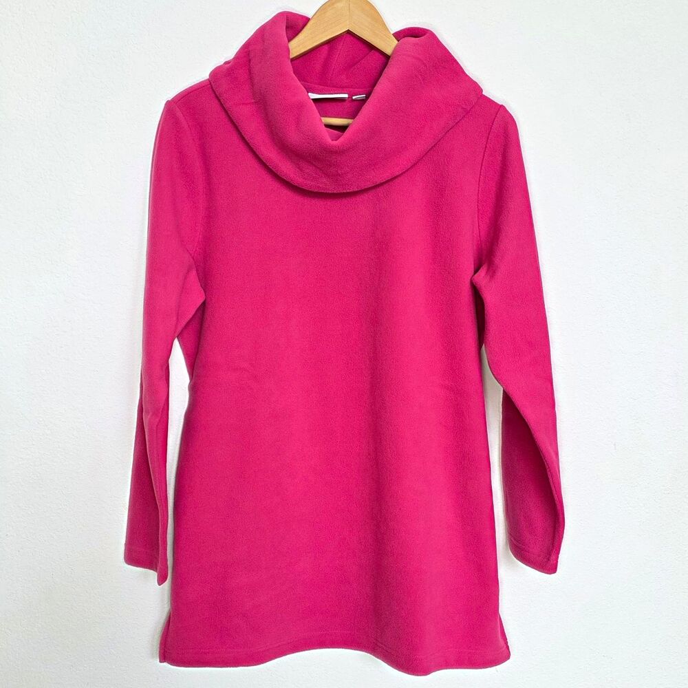 Denim & Co Pink Fleece Tunic Sweater M Cowl Neck Long Sleeve Pullover A228994